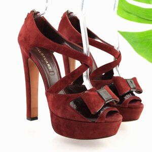 Jill Stuart Womens Sandals Size 40 9 Burgundy Suede Platform Mary Jane Heels Bow
